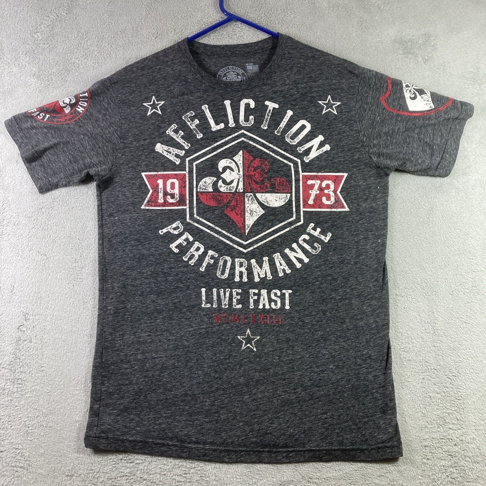 Affliction Shirt Adult Medium Dark Gray Graphic Tee Performance Live Fast USA